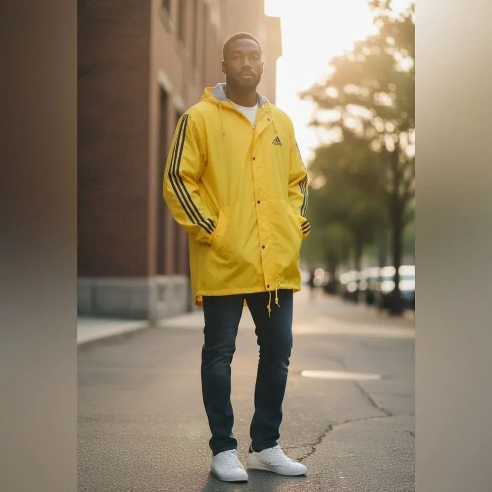 NEW Adidas Vintage 80’s - 90’s Yellow Windbreaker Nylon Hoodie Jacket L